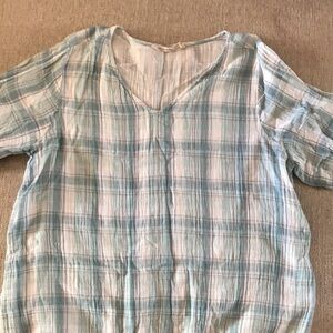 Soft Surroundings Cotton-Rayon Plaid V-Neck Tunic